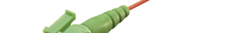 Pigtail FO R&M, fiche LC APC 8° SM vert, fibre 9/125µm G.657 LSZH rouge 0.7m 