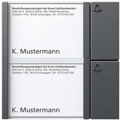Tasten-Modul Bus Siedle, 2 Namensschildern und 2 Ruftasten 99×99×27mm, grau 