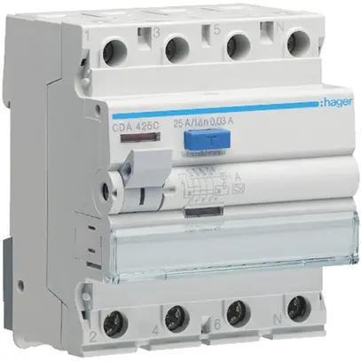 Interruttore differenziale Hager RCCB (RCD) 4P 400V 0.03A tipo A 25A 4UM 