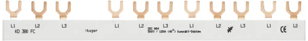 Pettine di raccordo Hager 3P 3L forca 10mm² 63A 210×12mm disgiuntore diff.bianco 