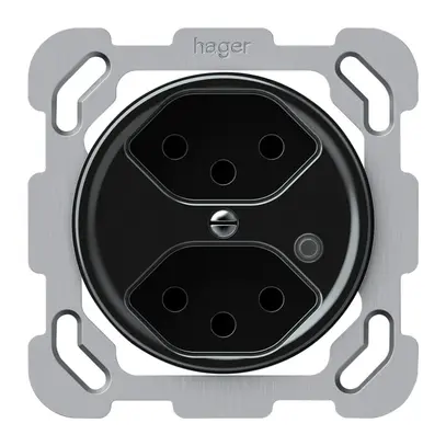 Presa INC origin 2×tipo 13 lum.verde 10A 230V 77×77mm nero 