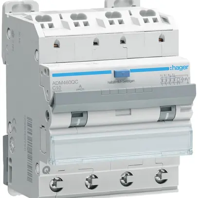 Disgiuntore differenziale Hager RCBO QC 4P 400V car.C 10A 0.03A tipo A 6kA 4UM 