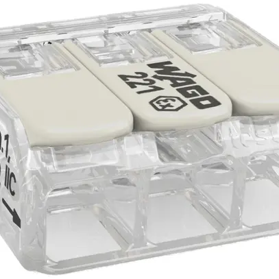 Borne de connexion WAGO 221 3×0.2…4mm² levier 24.5A 440V gris transparent 