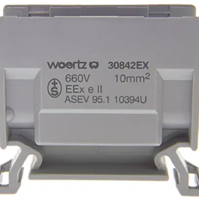 Morsetto di derivazione Woertz Ex 4…10mm² 57A 750V vite 2×1 guida DIN 35mm gr 
