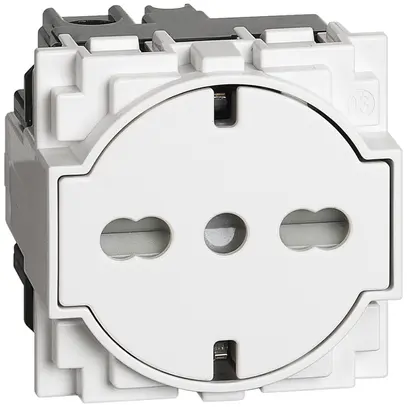 Prise Living Now Schuko/Italie 2 modules 16A socle rétractable blanc 