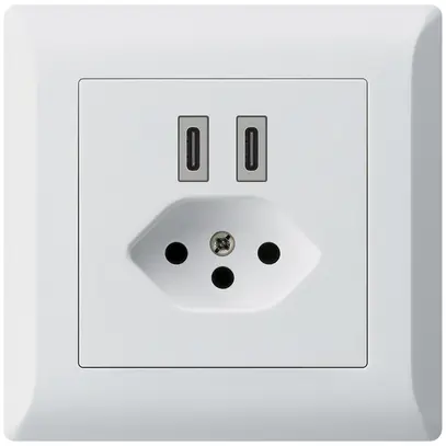 Presa di carica USB INC Hager kallysto.line C-C 20W+T13 5V 92×92mm bianco 