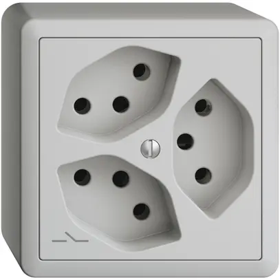 Prise AP EDIZIOdue 3×T13 gris clair, 1×S 