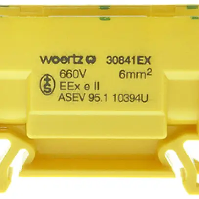 Morsetto di derivazione Woertz Ex 2.5…6mm² 41A 750V vite 2×1 DIN 35mm ve-gi 