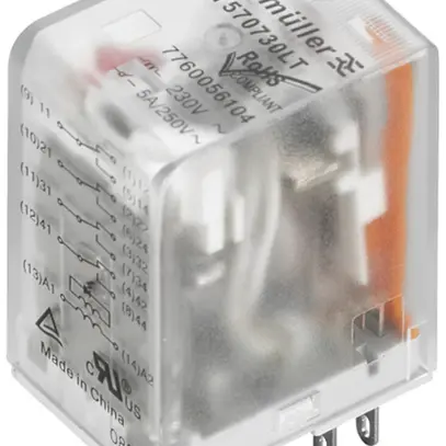 Relè WM DRM270548LT 2CO AgNi(+Au) 38.4…52.8VAC 10A/250VAC tasto di controllo 