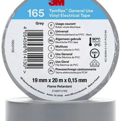 Ruban isolant 3M Temflex 165 19mm×20m×0.15mm gris VDE 600V 0…90°C 