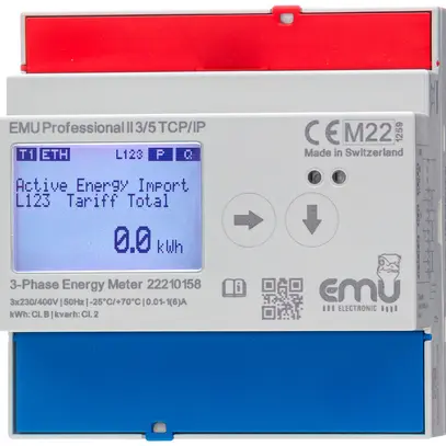 Contatore di energia AMD EMU Professional II 3×5A indiretto MID S0 TCP/IP 