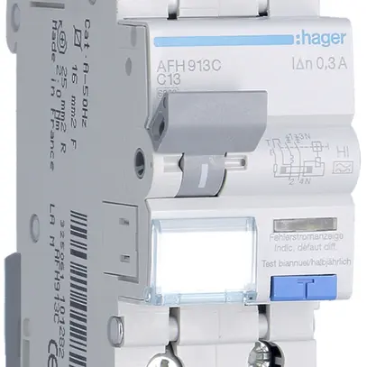 Disgiuntore differenziale Hager RCBO 2P 230V car.C 13A 0.3A tipo A HI 6kA 2UM 