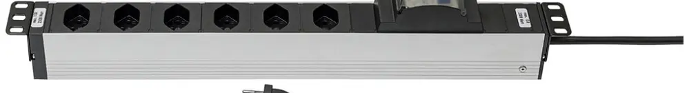 Steckdosenleiste STEBA ALU MODULAR 19" 1HE 6×T13, mit Kabel 3m T12, 10A schwarz 