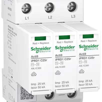 Déflecteur combiné Acti9 iPRD C25r type 1+2 3P 25kA 240V TN-C 3UM 