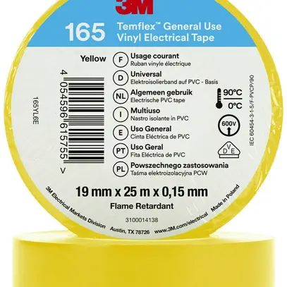 Nastro isolante 3M Temflex 165 19mm×25m×0.15mm giallo VDE 600V 0…90°C 