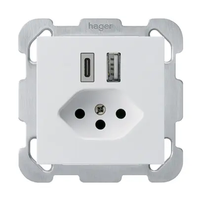 Prise de charge USB ENC kallysto 18W PD 1×type A 1×type C T13 plaque fix. blanc 