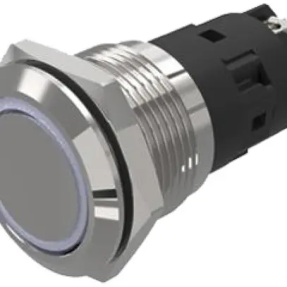 Contact à poussoir lumineux EAO 82 1COM 24V racc.vis.plat Ø19mm encliquetab.bc 