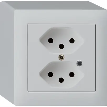 Prise AP Hager kallysto 2×T13 illuminé Q gris clair 