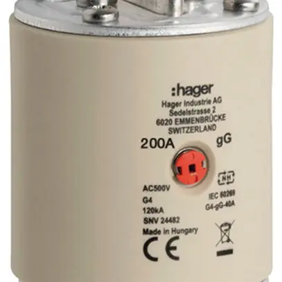 Fusible HPC Hager SEV G4 500V AC 200A gG voyant central 
