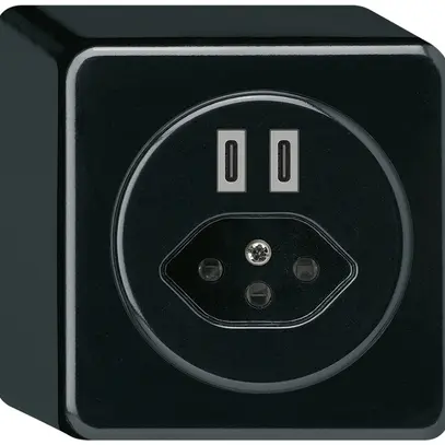 Prise de charge USB AP Hager basico C-C 20W+T13 5V 86×86mm noir 