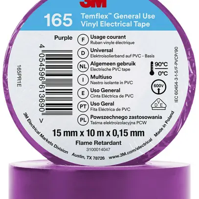 Nastro isolante 3M Temflex 165 15mm×10m×0.15mm viola VDE 600V 0…90°C 