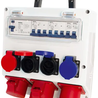 Stromverteiler Steffen 63A 2×T23 2×T25 1×CEE16 1×CEE32 mit FI IP55 