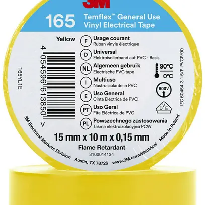 Nastro isolante 3M Temflex 165 15mm×10m×0.15mm giallo VDE 600V 0…90°C 