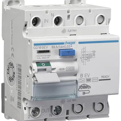 Interruttore differenziale Hager 1P+N 10kA 63A 30mA Typ B EV 4UM 
