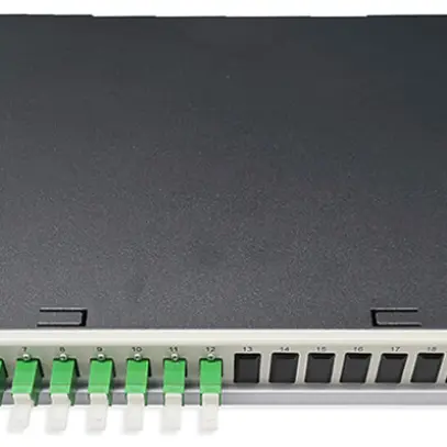 Breakoutbox 19" Dätwyler OV-SV 12×LSH/APC grün OS2 vertikal 1HE grau 