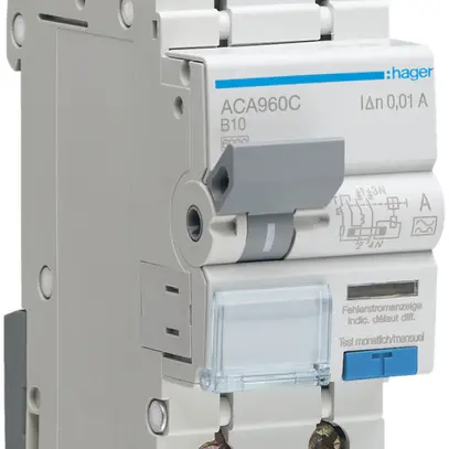 Disgiuntore differenziale Hager RCBO 2P 230V car.B 10A 0.01A tipo A 2UM 