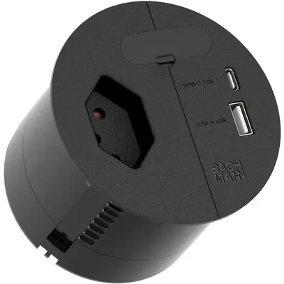 Presa da tavolo INC BACHMANN LOOP IN CHARGE 1×T13 2×USB Ø80mm nero opaco T12 
