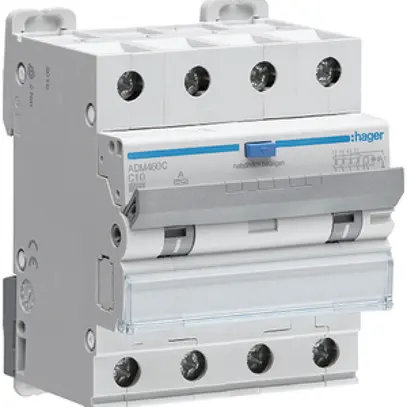 Disgiuntore differenziale Hager RCBO 4P 400V car.C 10A 0.03A tipo A 6kA 4UM 