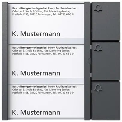 Tasten-Modul Siedle, mit 3 Namensschildern, 3 Ruftasten mit Glockensymbol, gu 