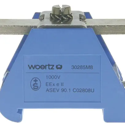 Morsetto di passaggio componibile Woertz 95mm² 232A 750V bullone 2×1 DIN 35mm bl 