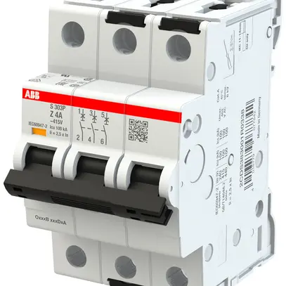Disgiuntore ABB MCB S300P 3P 415V tipo Z 4A Icn 25kA Icu 100kA 3UM 