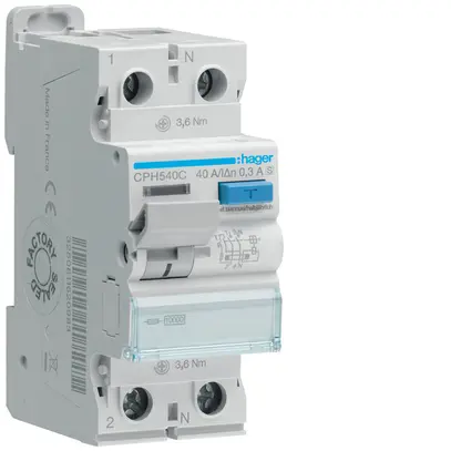 Fehlerstrom-Schutzschalter Hager RCCB (RCD) 2P 230V 0.3A Typ A HI S 40A 10kA 2TE 