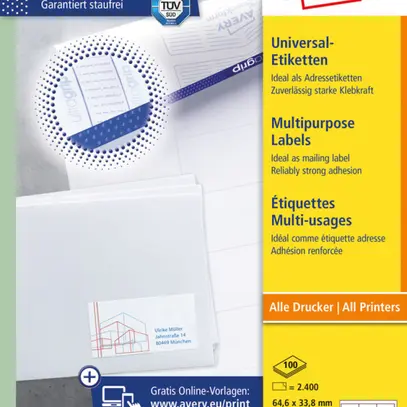 Etiketten ultragrip 3658, 64.6 × 33.8 mm 