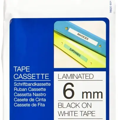 Cassette ruban Brother TZe-211 6mm×8m, blanc/noir 