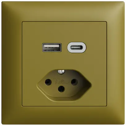 Presa INC USB tipo A+C + tipo 13 Feller EDIZIOdue FMI 230V 3000mA olive 