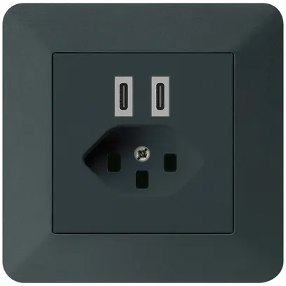 UP-USB-Ladesteckdose Hager kallysto.trend C-C 20W+T23 5V 94×94mm schwarz 