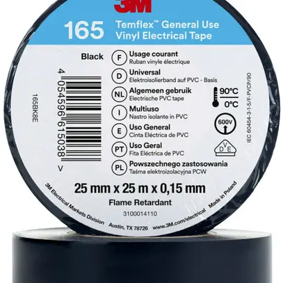 Nastro isolante 3M Temflex 165 25mm×25m×0.15mm nero VDE 600V 0…90°C 