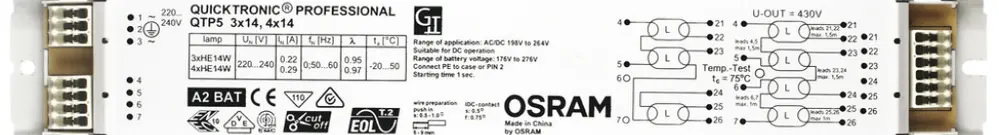 BE Quicktronic QTP5 3×/4×14W per illuminazione di emergenza 