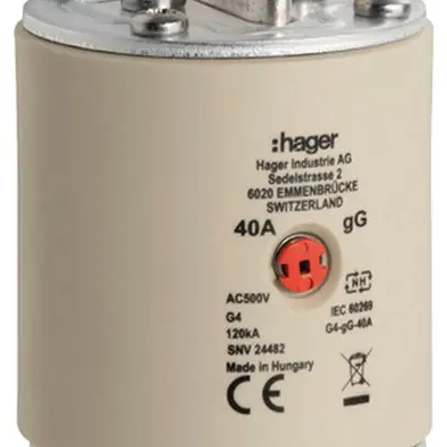 Fusible HPC Hager SEV G4 500V AC 40A gG voyant central 