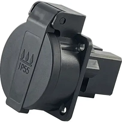 EB-Steckdose T23, 250V, 16A, IP55, Klappdeckel, schwarz 