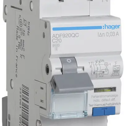 Fehlerstrom-/Leitungsschutzschalter Hager 1P+N 230V C 20A 30mA F 6kA 2 Module 