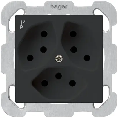 Prise ENC kallysto 3×T13/1S noir avec plaque de fixation 