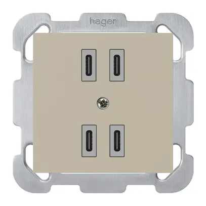 Prise de charge USB ENC Hager kallysto 2×C-C 2×20W ou 4×10W 5V 77×77mm beige 