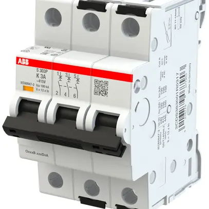 Disjoncteur ABB MCB S300P 3P 415V type K 3A Icn 25kA Icu 100kA 3UM 