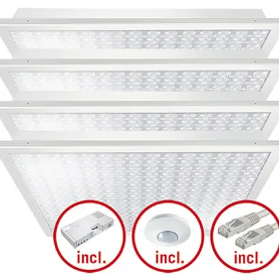 Set di lampade LED INS ESYLUX CELINE-2 600×600 4×30W 827…865 17600lm opale 