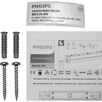 Montageset Philips CoreLine BZS S 21-302 mit 4 Schrauben Ø5×40mm, 4 Dübel 